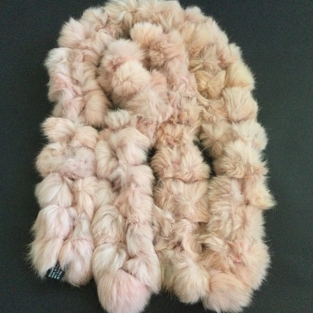 Cejon 100% Rabbit Fur Accessory Ball Long Scarf In A Blush Pink Color